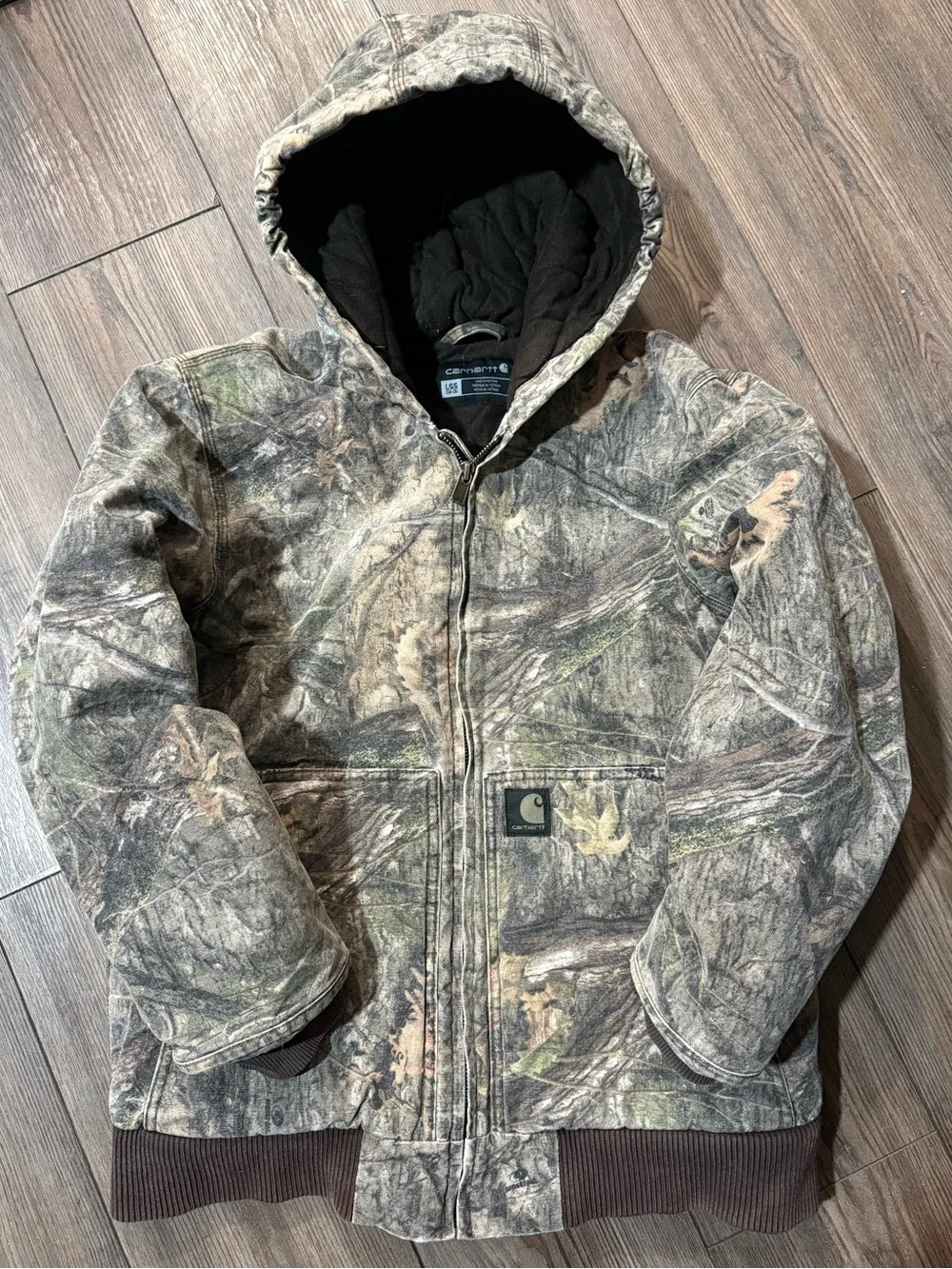 Carhartt Youth Large 14-16 Mossy Oak Camo Active Jacket Quilt Lined Hooded